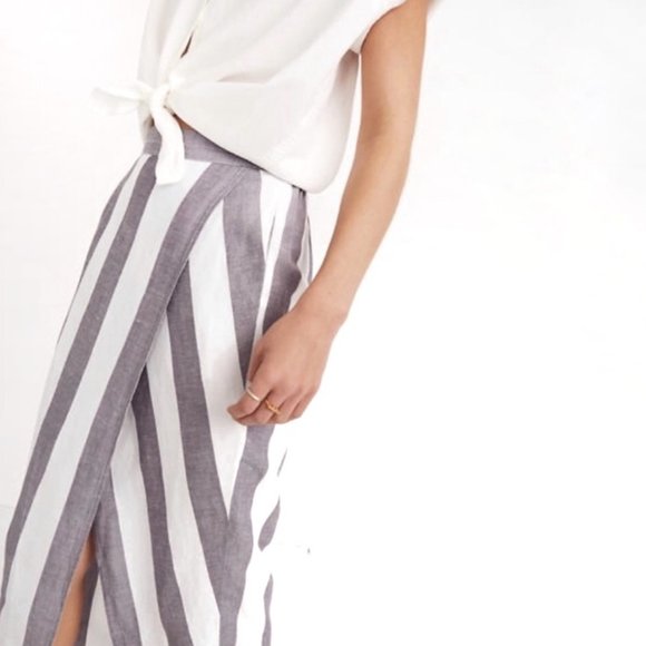 Madewell Grey Stripe Overlay Midi Skirt, size Medium - Picture 2 of 12